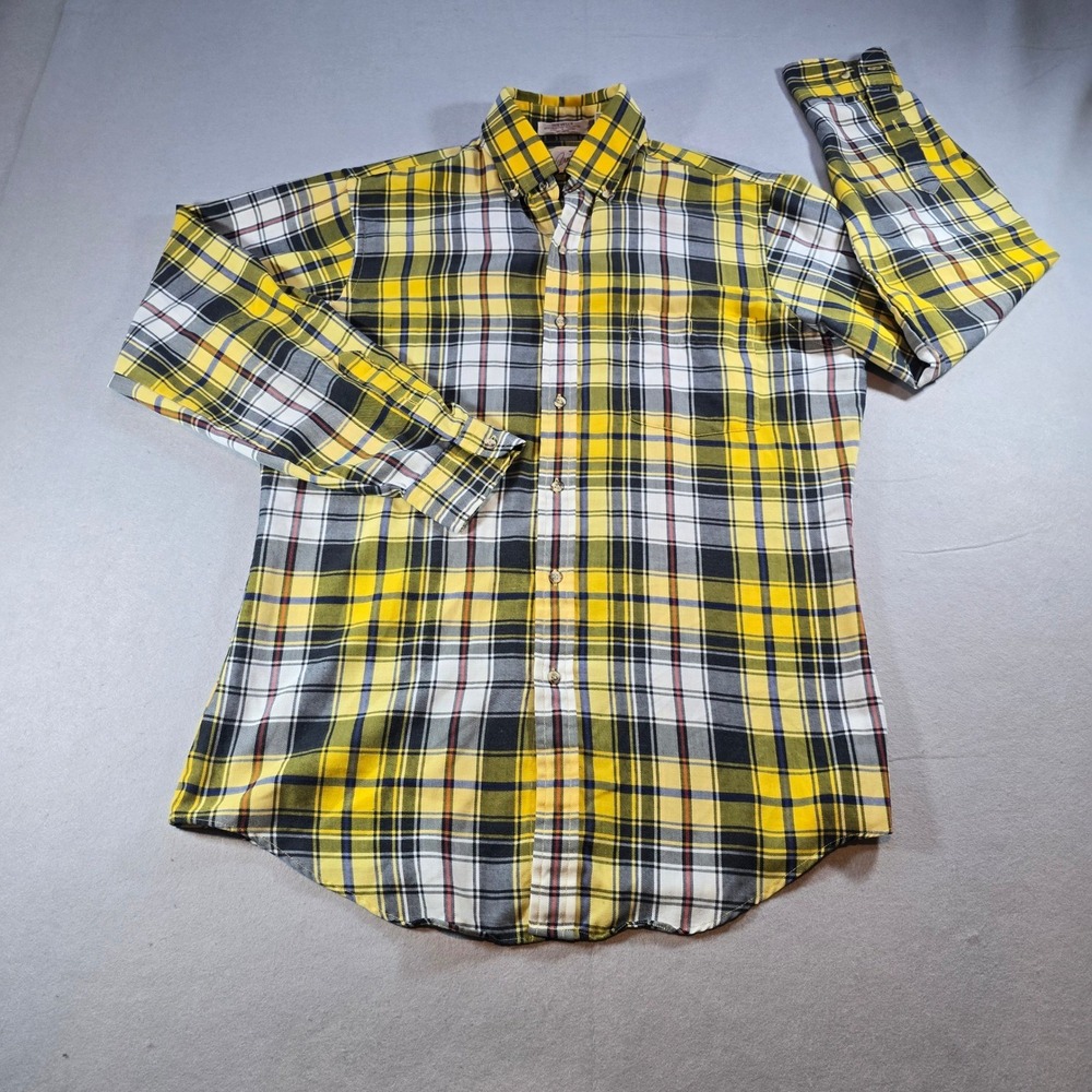 Arnie Arnold Palmer Mens Yellow Black Plaid Button Down Shirt Long Sleeve Size M